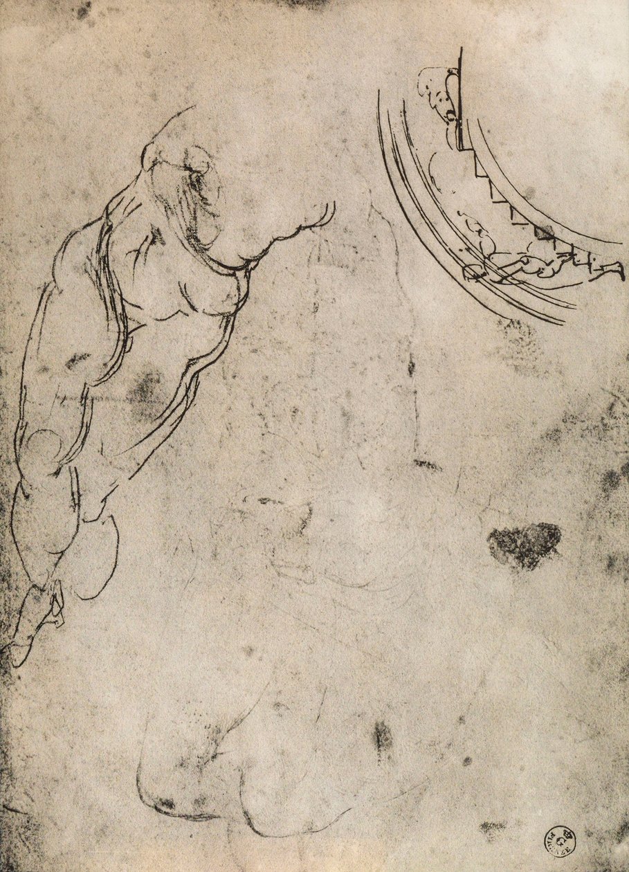 Miesten jalat, Michelangelon tutkimus. Piirustus- ja grafiikkakaappi, Uffizi-galleria, Firenze tekijältä Michelangelo Buonarroti