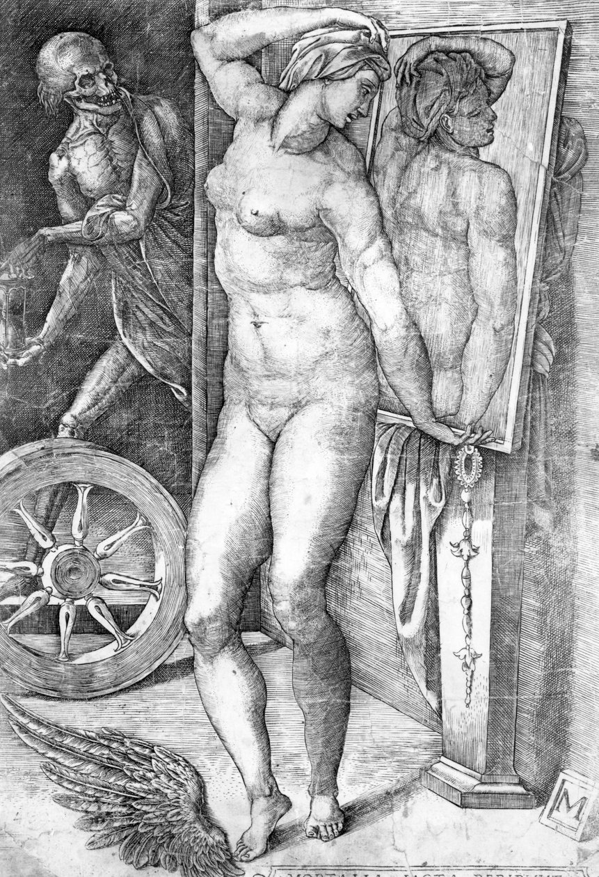 Itseään peilissä katsova alastonkuva, Monogrammistin printti tekijältä Michelangelo Buonarroti