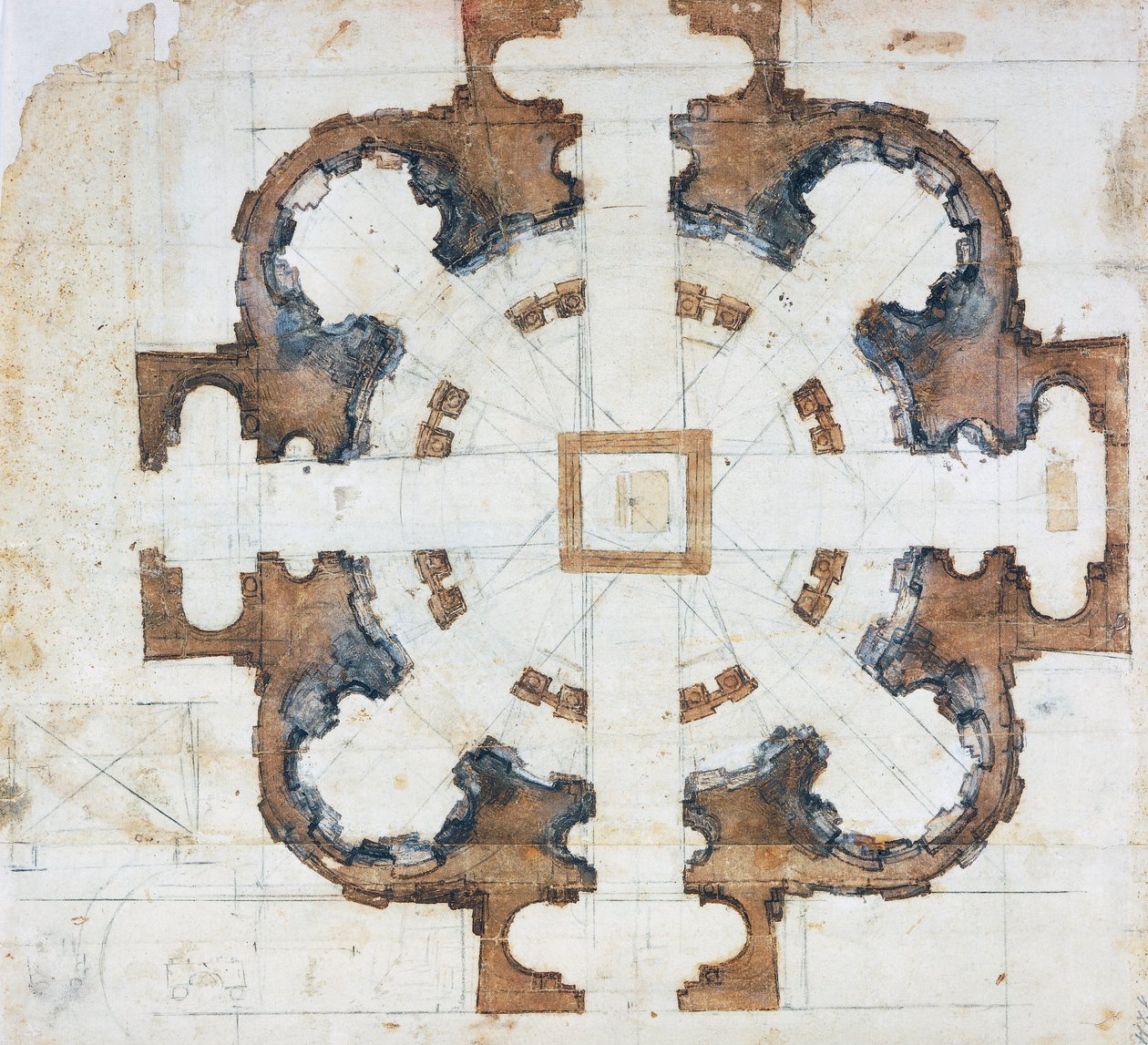Rooman San Giovanni dei Fiorentinin basilikan suunnitelma, noin 1559, piirros Michelangelo Buonarroti (1475-1564), Italia tekijältä Michelangelo Buonarroti