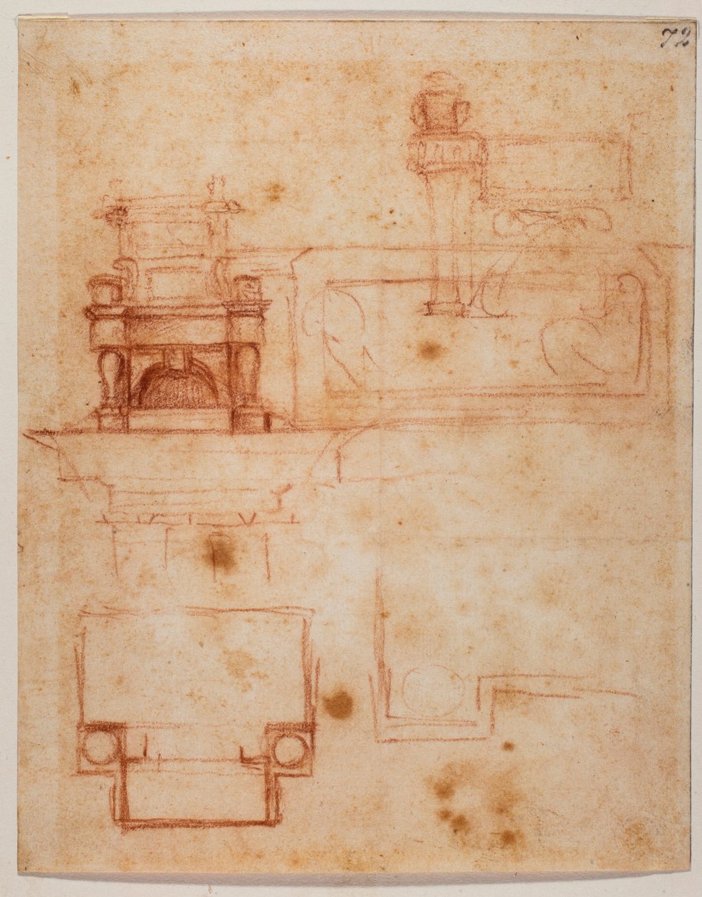 Uuden sakastin "istuinten" piirustukset ja korkeusasemat. tekijältä Michelangelo Buonarroti