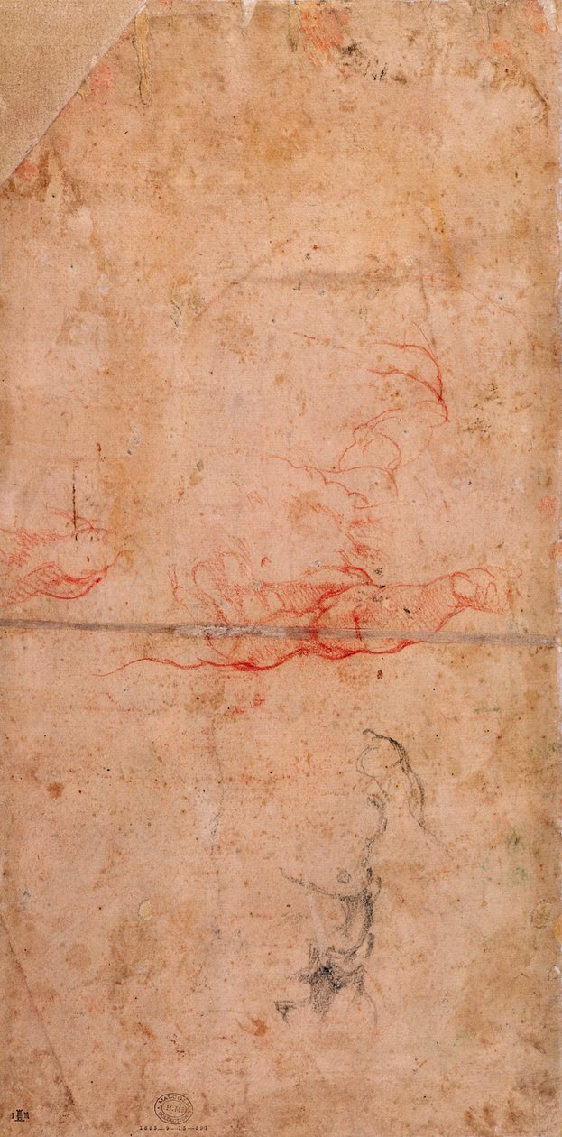 Valmisteleva tutkimus Hamanin rangaistusta varten (punainen liitu ja puuhiili paperilla) (käänteinen) tekijältä Michelangelo Buonarroti
