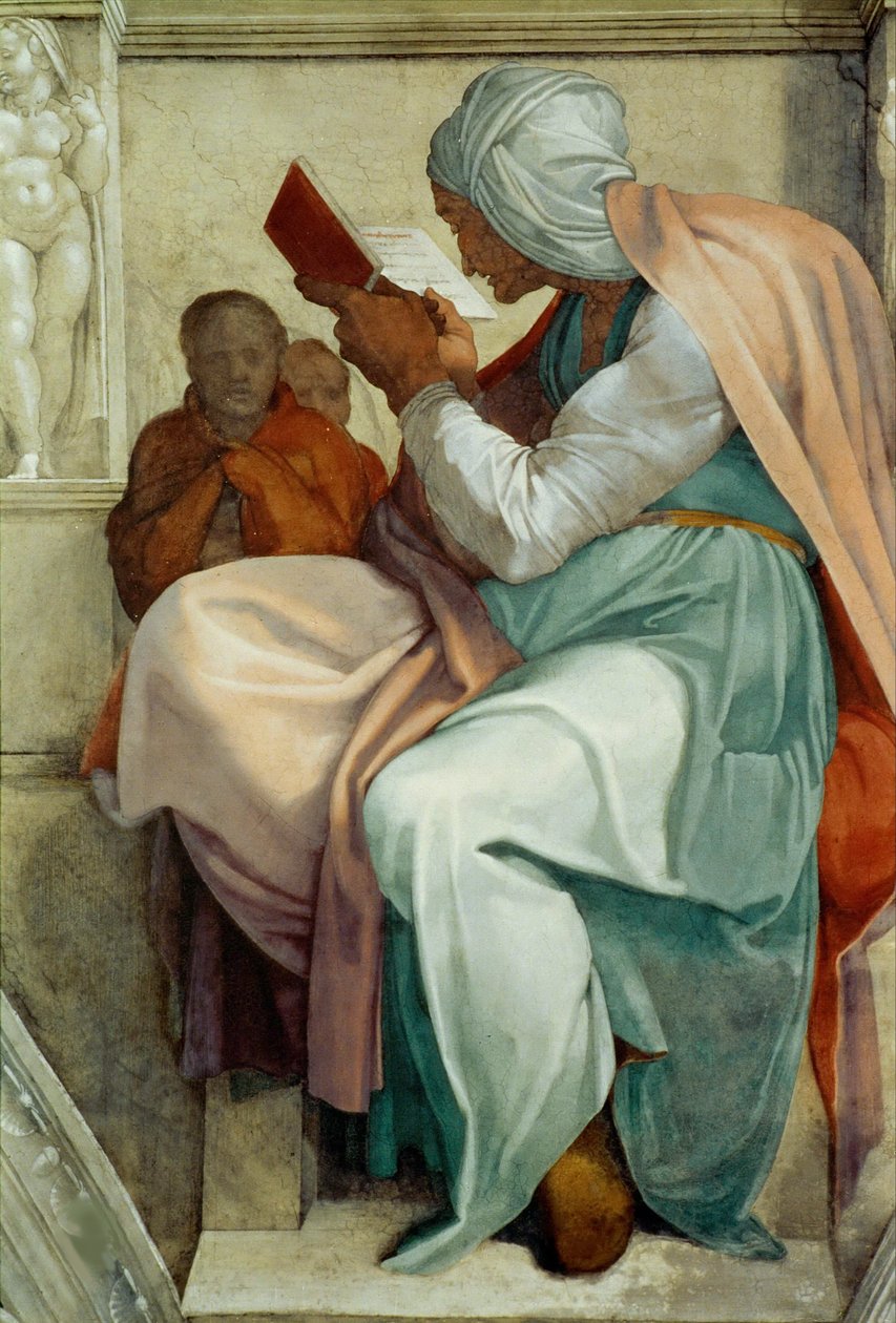 Profeetat ja sibylit: Persialaisen Sibylin Sikstuksen kappelin katto Vatikaanissa, 1508-1512. tekijältä Michelangelo Buonarroti