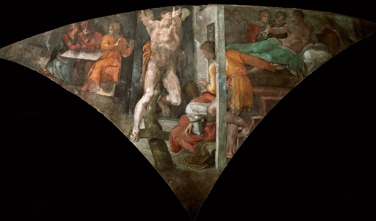 Haman Sikstuksen kappelin katon rangaistus Vatikaanissa, 1508-1512. tekijältä Michelangelo Buonarroti