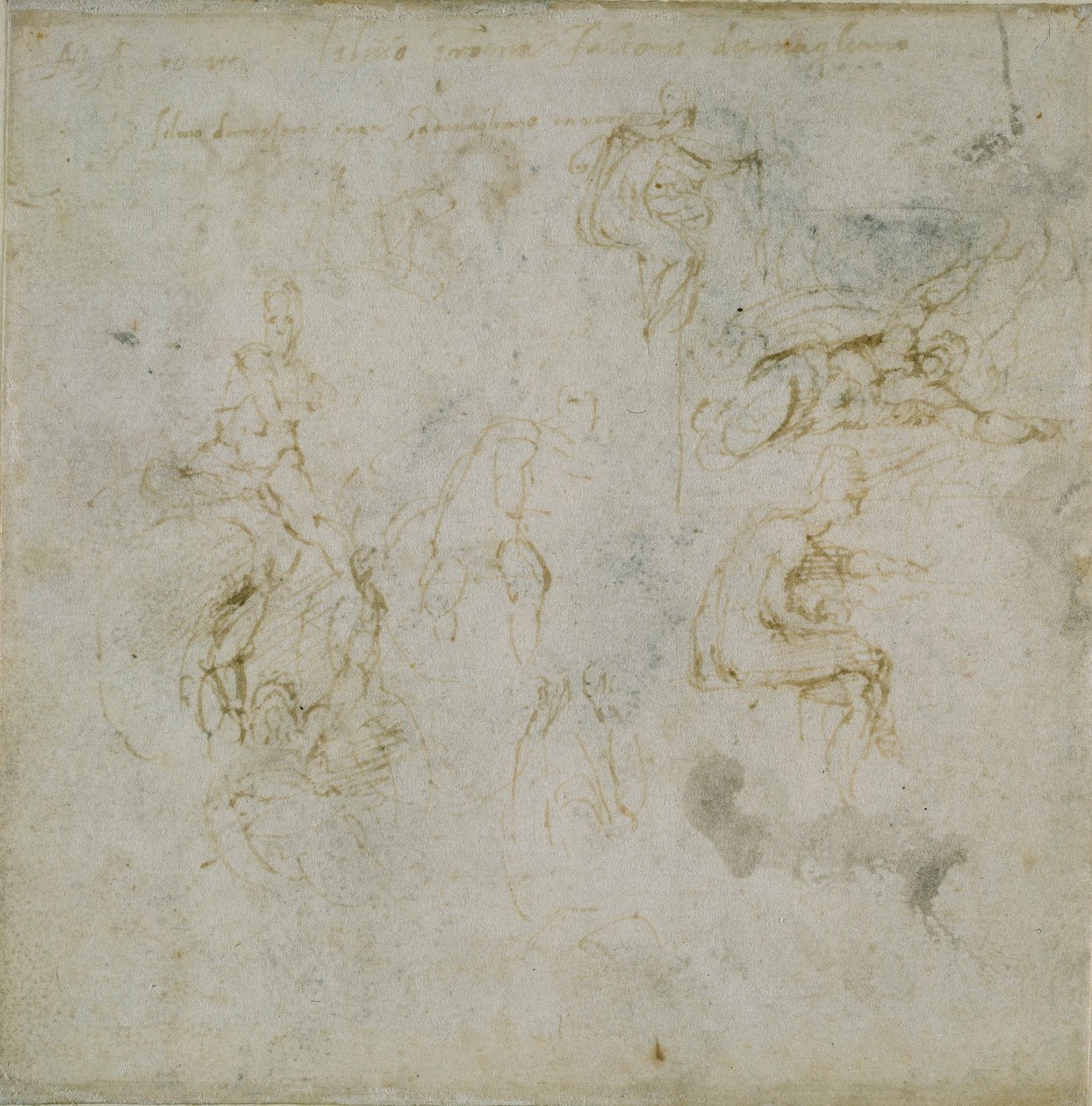 Recto: Kahdeksan kuvion tutkimukset. Verso: Kuvatutkimus, c1490-1560. tekijältä Michelangelo Buonarroti