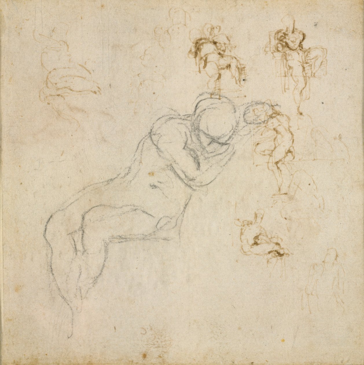 Recto: Kahdeksan kuvion tutkimukset. Verso: Kuvatutkimus, c1490-1560 tekijältä Michelangelo Buonarroti