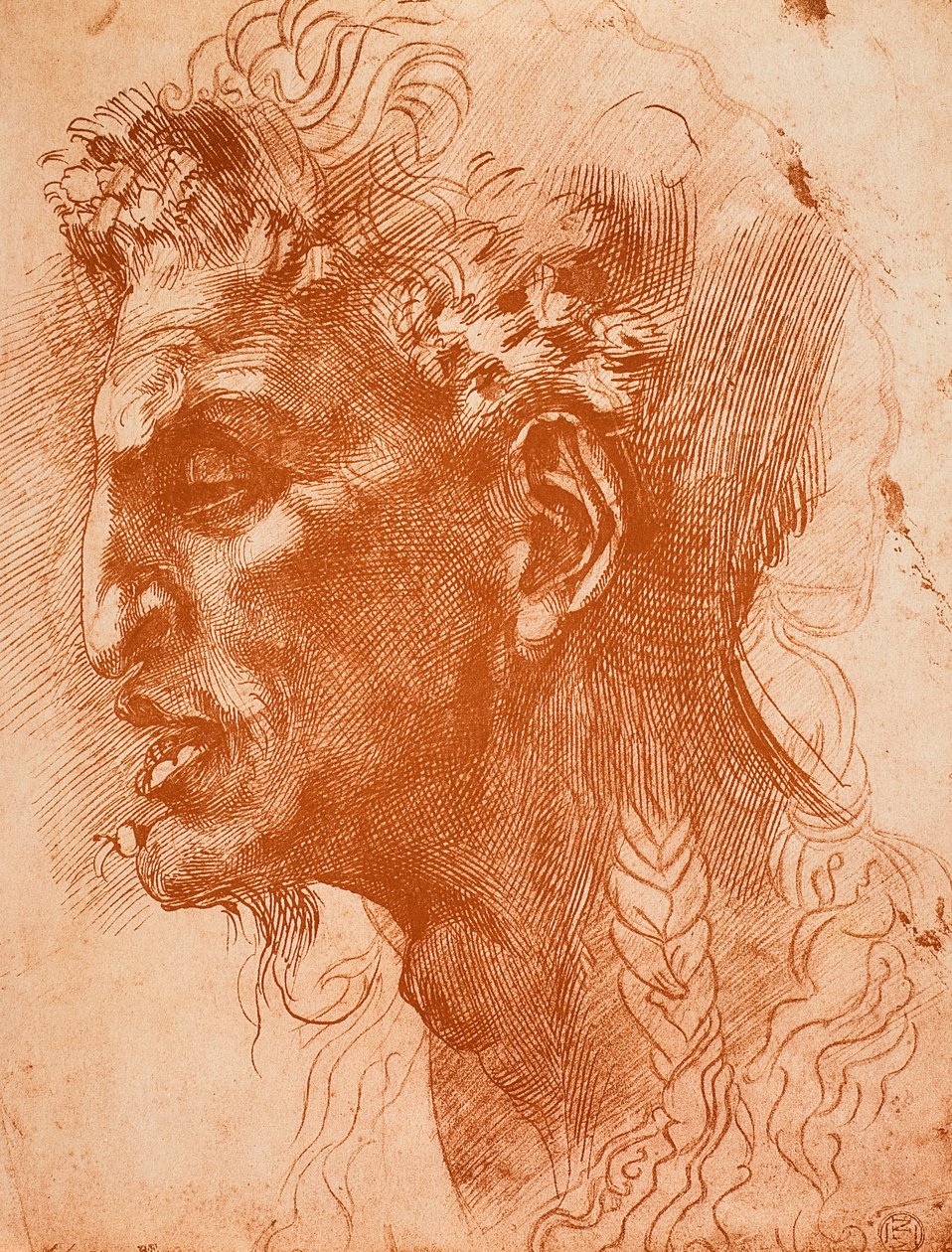 Satyrs pää; piirustus Michelangelo. Louvre, Pariisi tekijältä Michelangelo Buonarroti