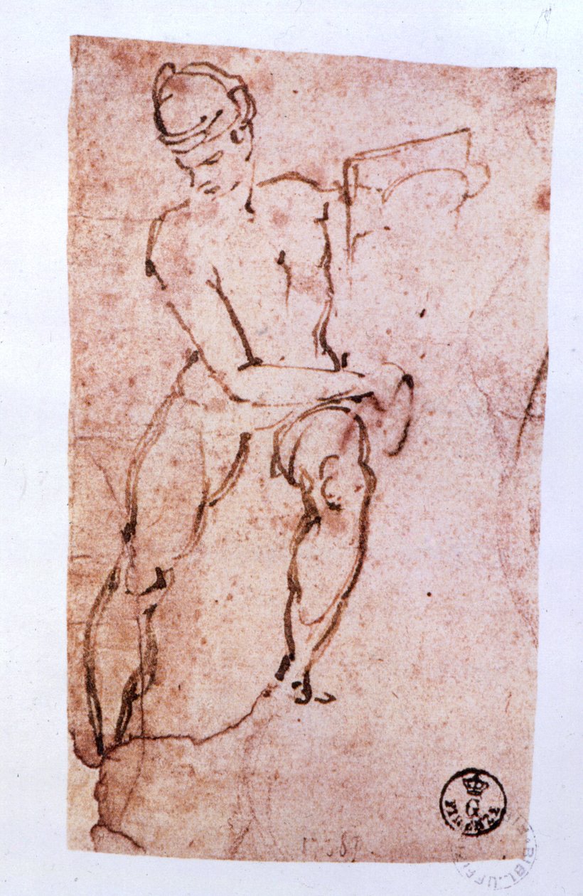 Sikstuksen kappelin katto (1508-12): luonnos apostolista (kynä ja ruskea muste) tekijältä Michelangelo Buonarroti