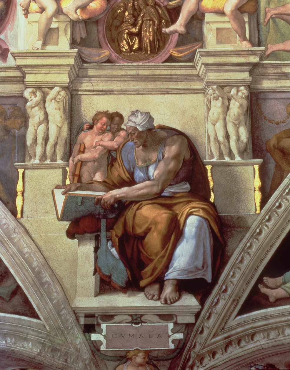 Sikstuksen kappelin katto: Cumaean Sibyl tekijältä Michelangelo Buonarroti