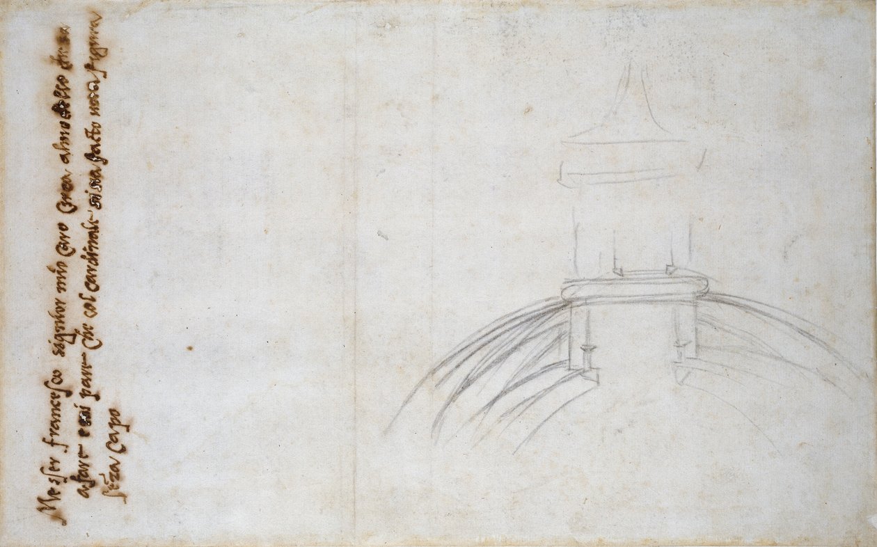 Piirros, joka esittää lyhdyn ja kupolin liitosta sekä muita Pietarin tutkimuksia, c1490-1560 tekijältä Michelangelo Buonarroti