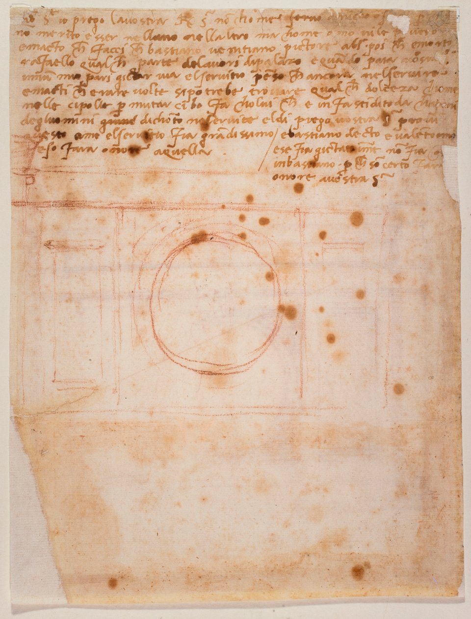 Santa Maria del Fioren kupolin rummun luonnokset ja kirje Bibbienan kardinaalille. tekijältä Michelangelo Buonarroti