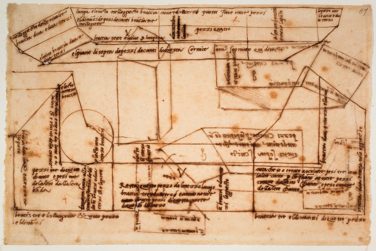 Julius II:n hautakammion marmoriharkkojen luonnokset. tekijältä Michelangelo Buonarroti