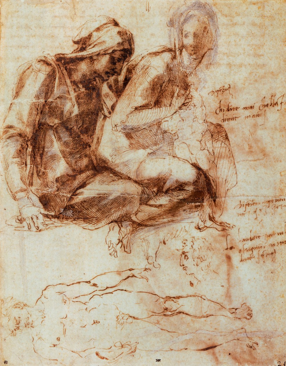 Pyhä Anna ja Madonna lapsen kanssa, Michelangelo (1475-1564), piirustus tekijältä Michelangelo Buonarroti