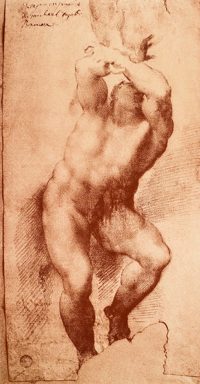 Tutkimus yhdelle Viimeisen tuomion hahmoista, Michelangelon piirustus. Gallerie dellAccademia, Venetsia tekijältä Michelangelo Buonarroti