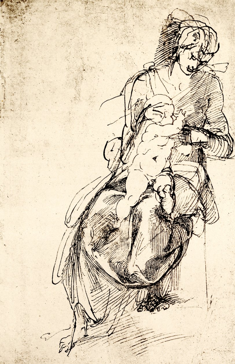 Tutkimus Madonna-patsaaseen Medicin kappelissa Florencessa. tekijältä Michelangelo Buonarroti