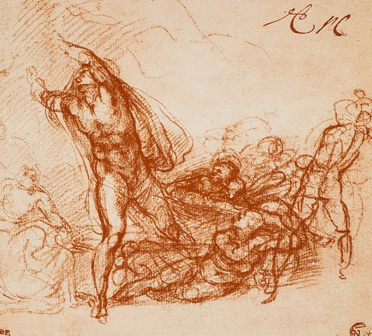 Tutkimus Paolinan kappelin freskolle; piirustus Michelangelo. Louvre, Pariisi tekijältä Michelangelo Buonarroti