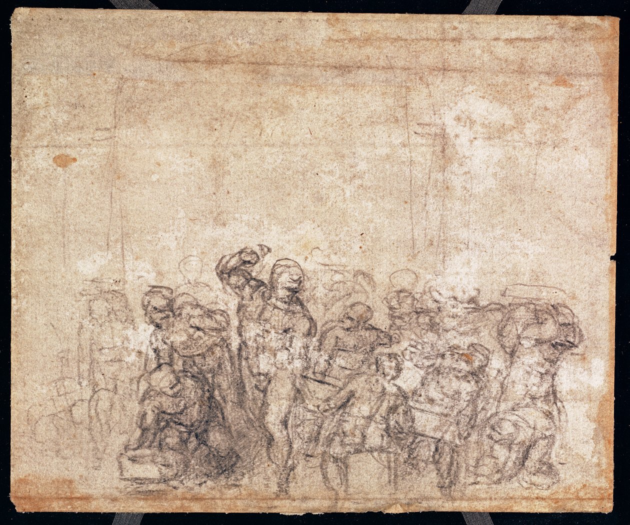 Selostuskohtauksen hahmojen tutkimus (musta liitu paperille) (käänteinen) (katso suoraan 191777) (katso myös 191767) tekijältä Michelangelo Buonarroti