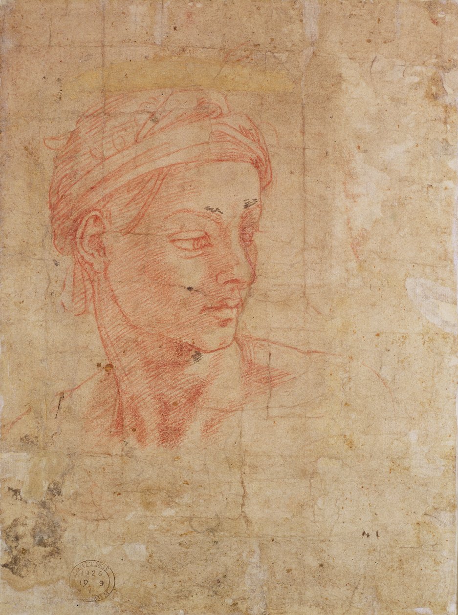 Pään tutkimus (punainen liitu paperille) tekijältä Michelangelo Buonarroti