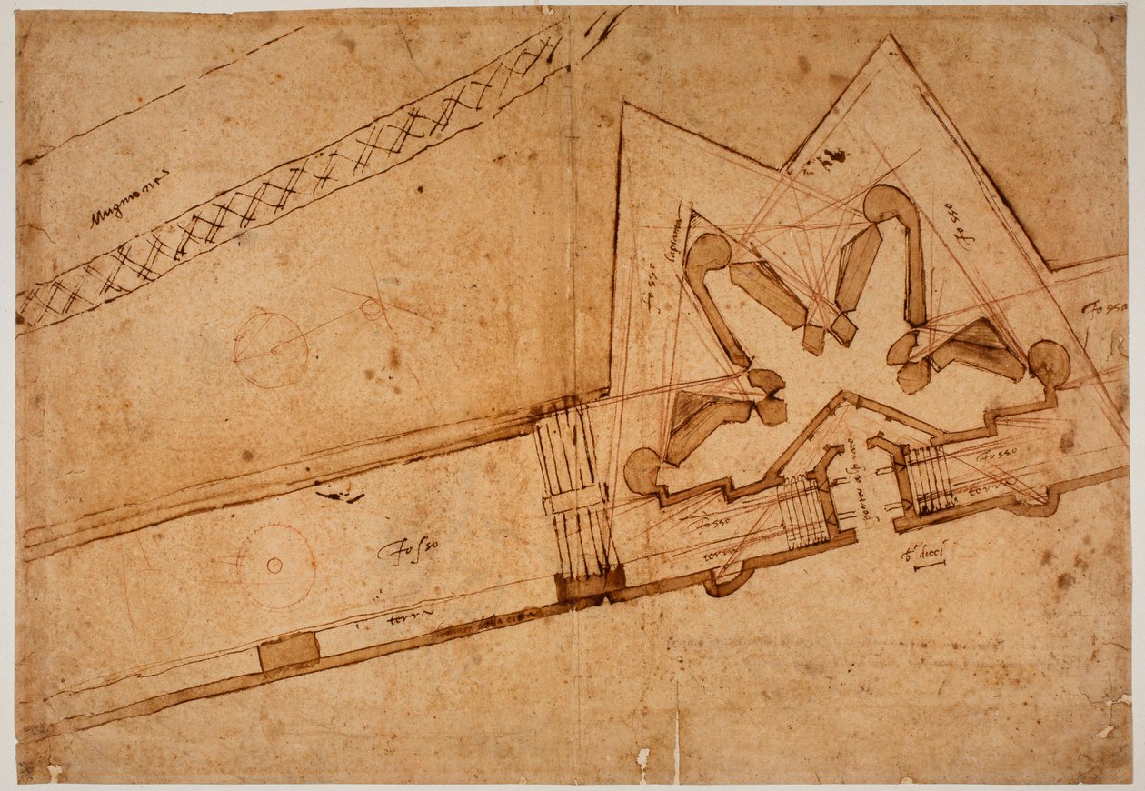 Porta al Praton linnoitusta koskeva tutkimus tekijältä Michelangelo Buonarroti
