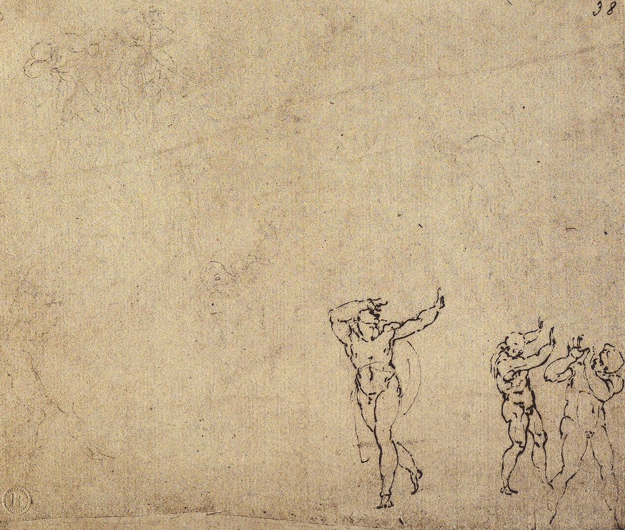 Tutkimus alastonhahmoista: Michelangelon piirustus. Casa Buonarroti, Firenze tekijältä Michelangelo Buonarroti