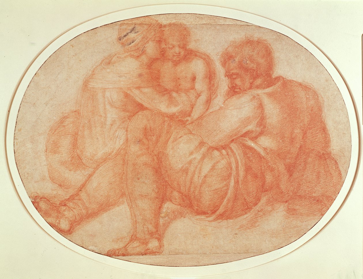 Pyhän perheen tutkimus (punainen liitu paperille) tekijältä Michelangelo Buonarroti