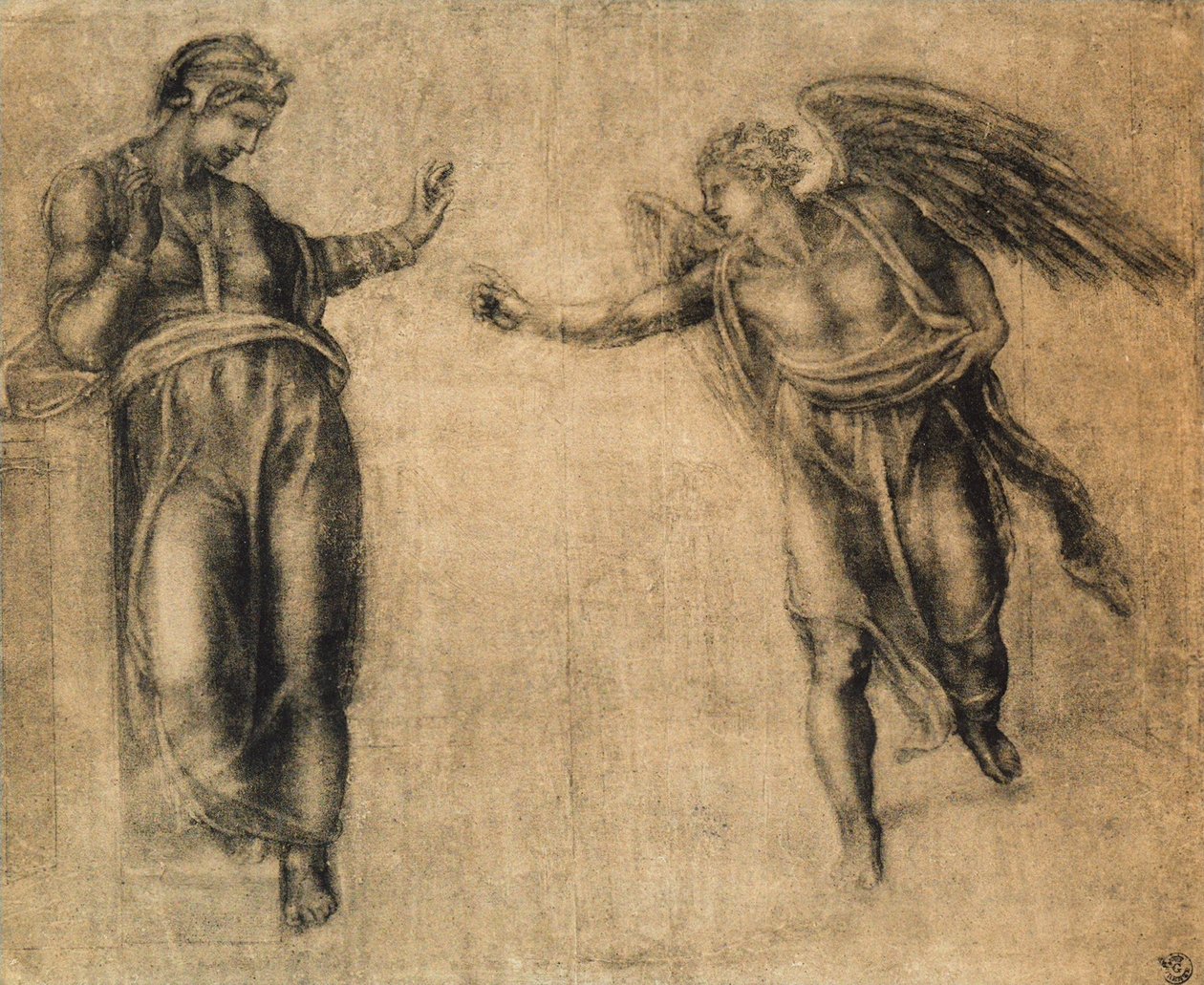 Marian ilmestys, Michelangelon piirustus. Piirustus- ja grafiikkakaappi, Uffizi-galleria, Firenze tekijältä Michelangelo Buonarroti