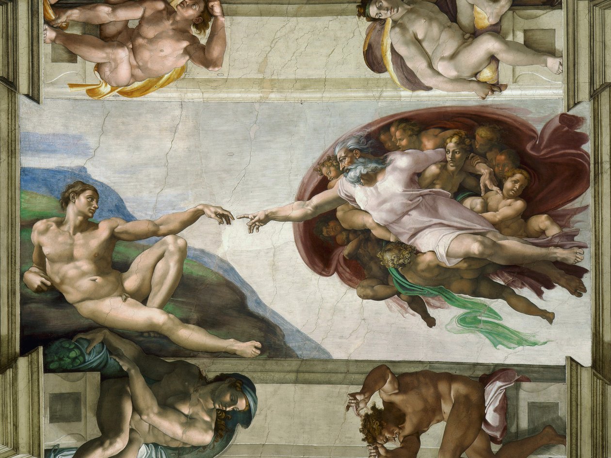 Adam Sikstuksen kappelin katon luominen Vatikaanissa, 1508-1512. tekijältä Michelangelo Buonarroti
