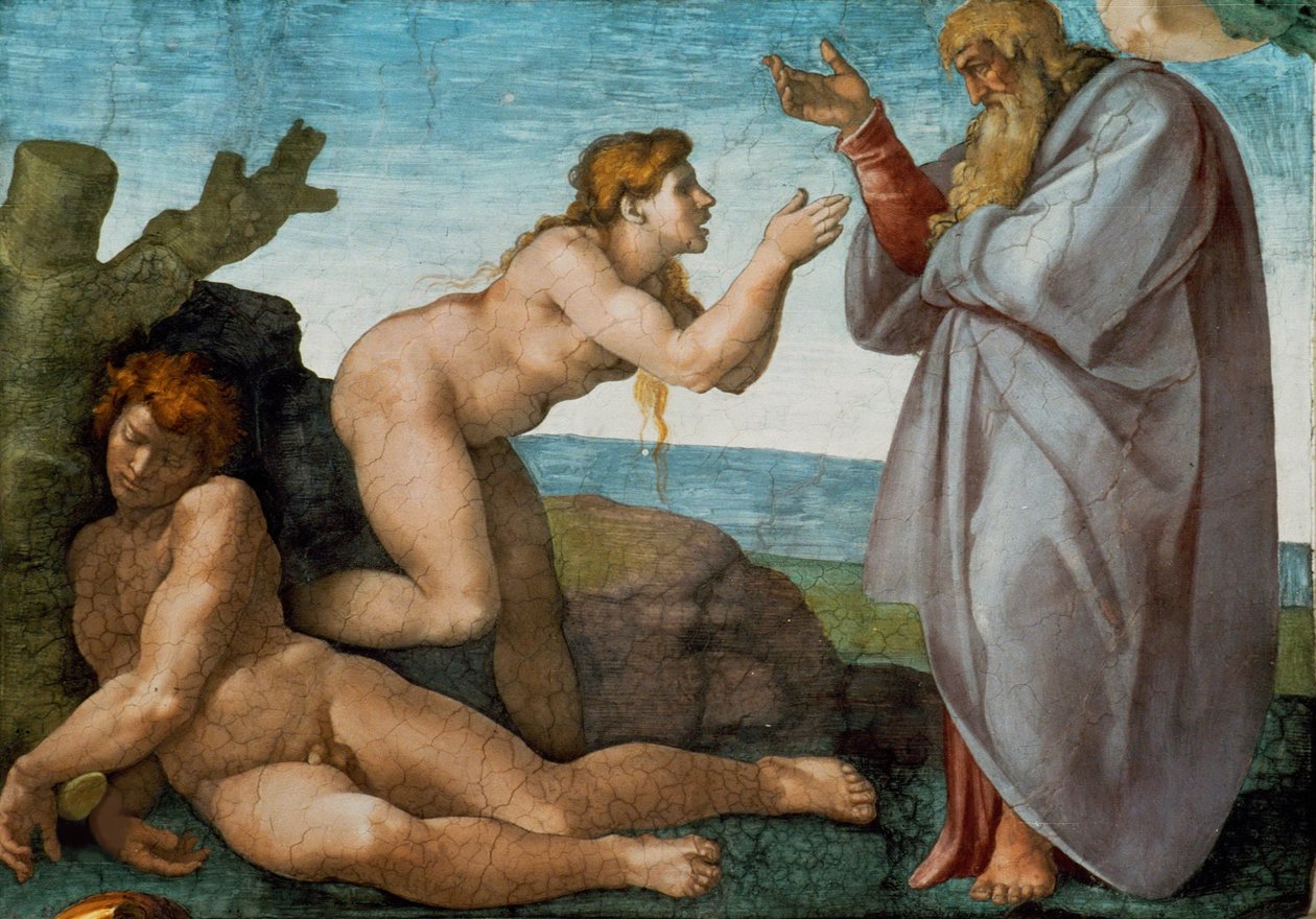 Eve Sikstuksen kappelin katon luominen Vatikaanissa, 1508-1512. tekijältä Michelangelo Buonarroti