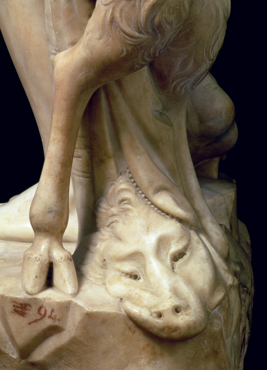 Bacchuksen juoppous, yksityiskohta pantterin päästä, Michelangelo Buonarrottin veistos 1475-1564, 1496-97, marmori yksityiskohta 52672 tekijältä Michelangelo Buonarroti