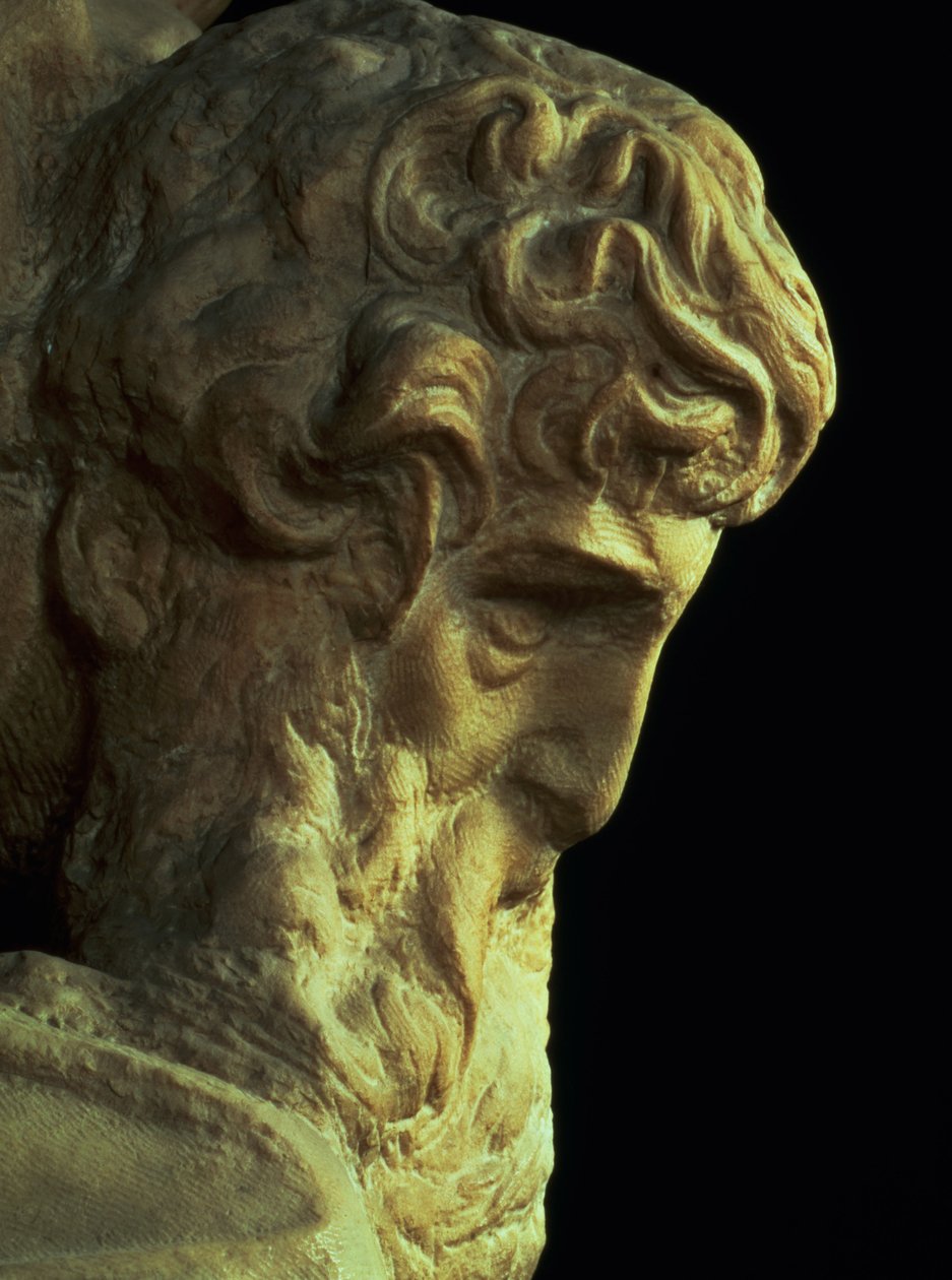 Voiton nero Michelangelo Buonarroti 1475-1564 yksityiskohta keskeneräisestä päästä, 1527-28 marmori ks. 52671. tekijältä Michelangelo Buonarroti
