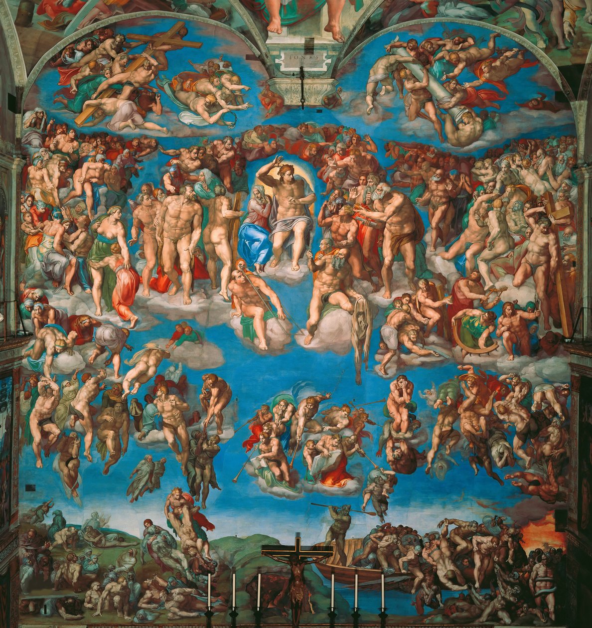 Viimeisen tuomion fresko Sikstuksen kappelista Vatikaanissa, 1536-1541. tekijältä Michelangelo Buonarroti