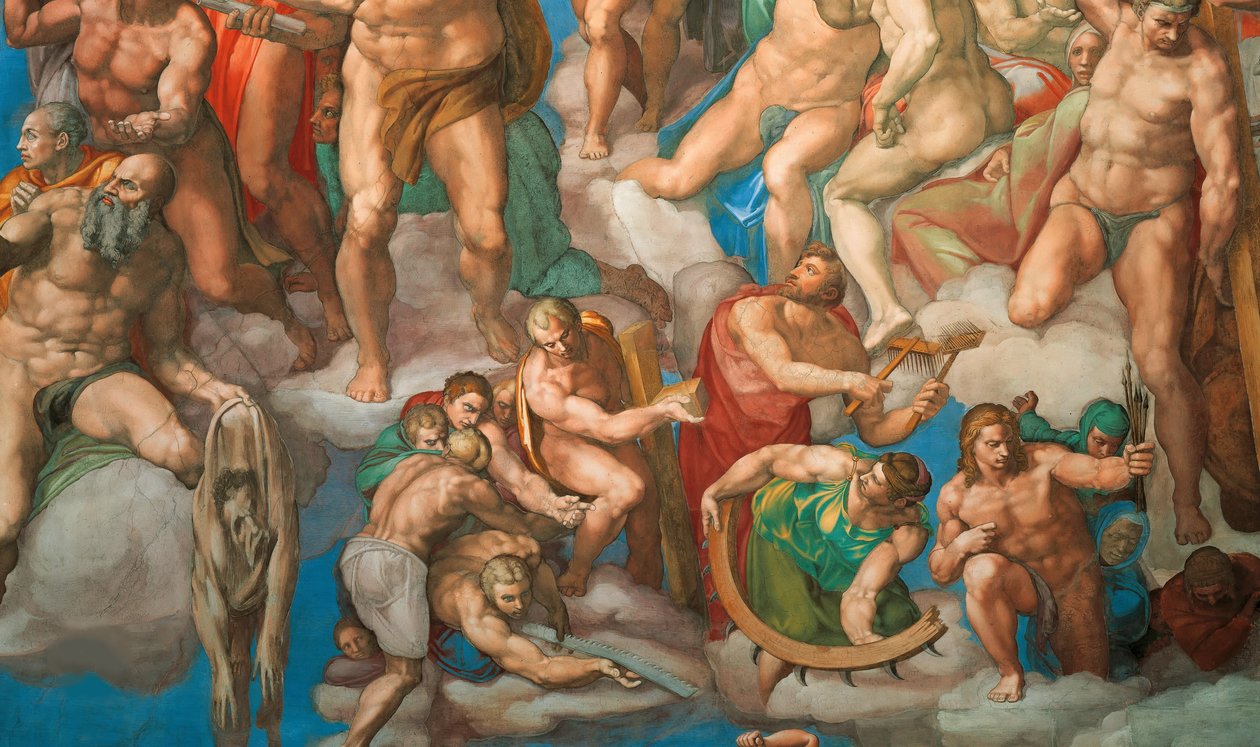 Viimeisen tuomion fresko Sikstuksen kappelista Vatikaanissa, 1536-1541. tekijältä Michelangelo Buonarroti
