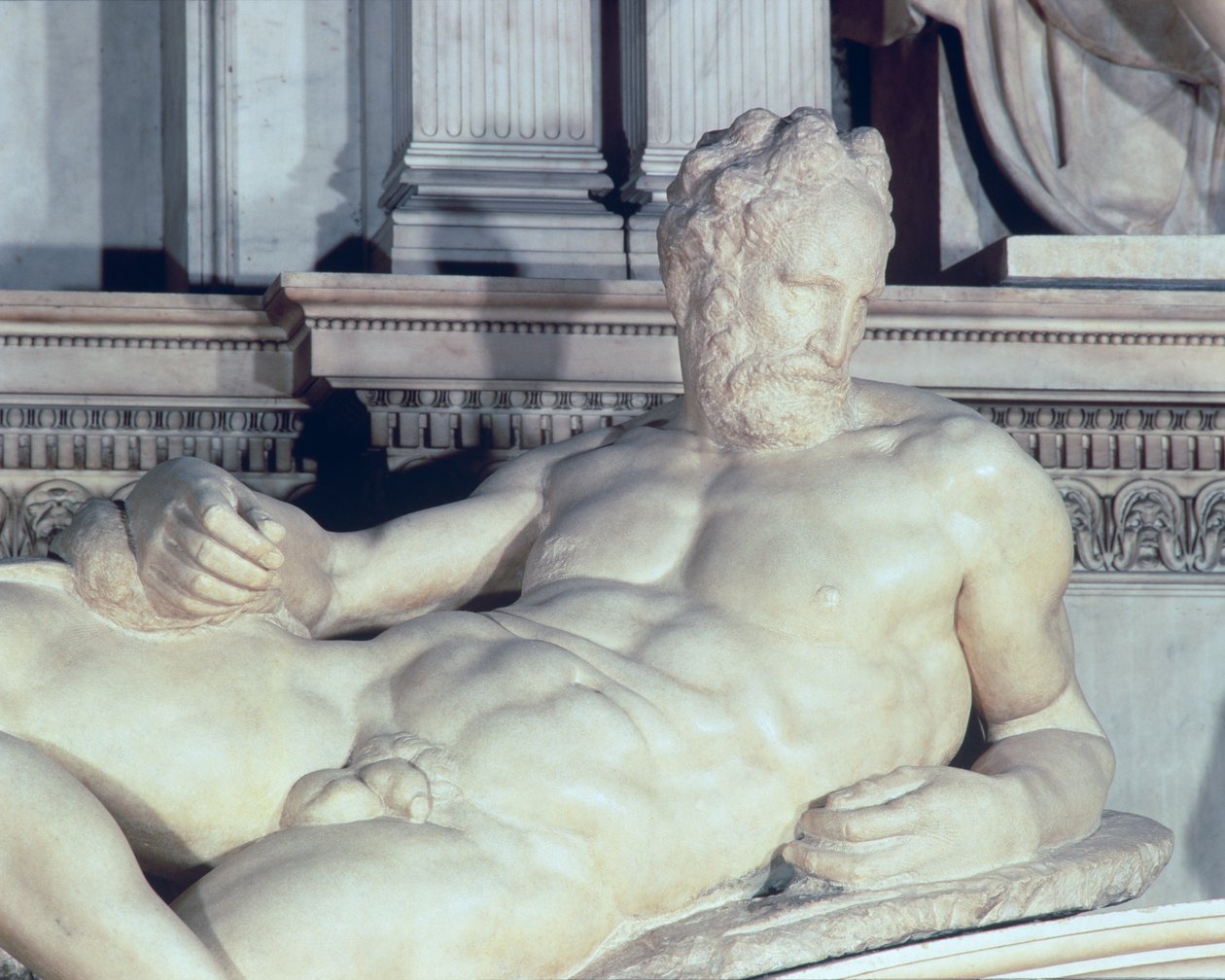 Lorenzo de Medicin hauta, yksityiskohta Dusk-marmorista. tekijältä Michelangelo Buonarroti