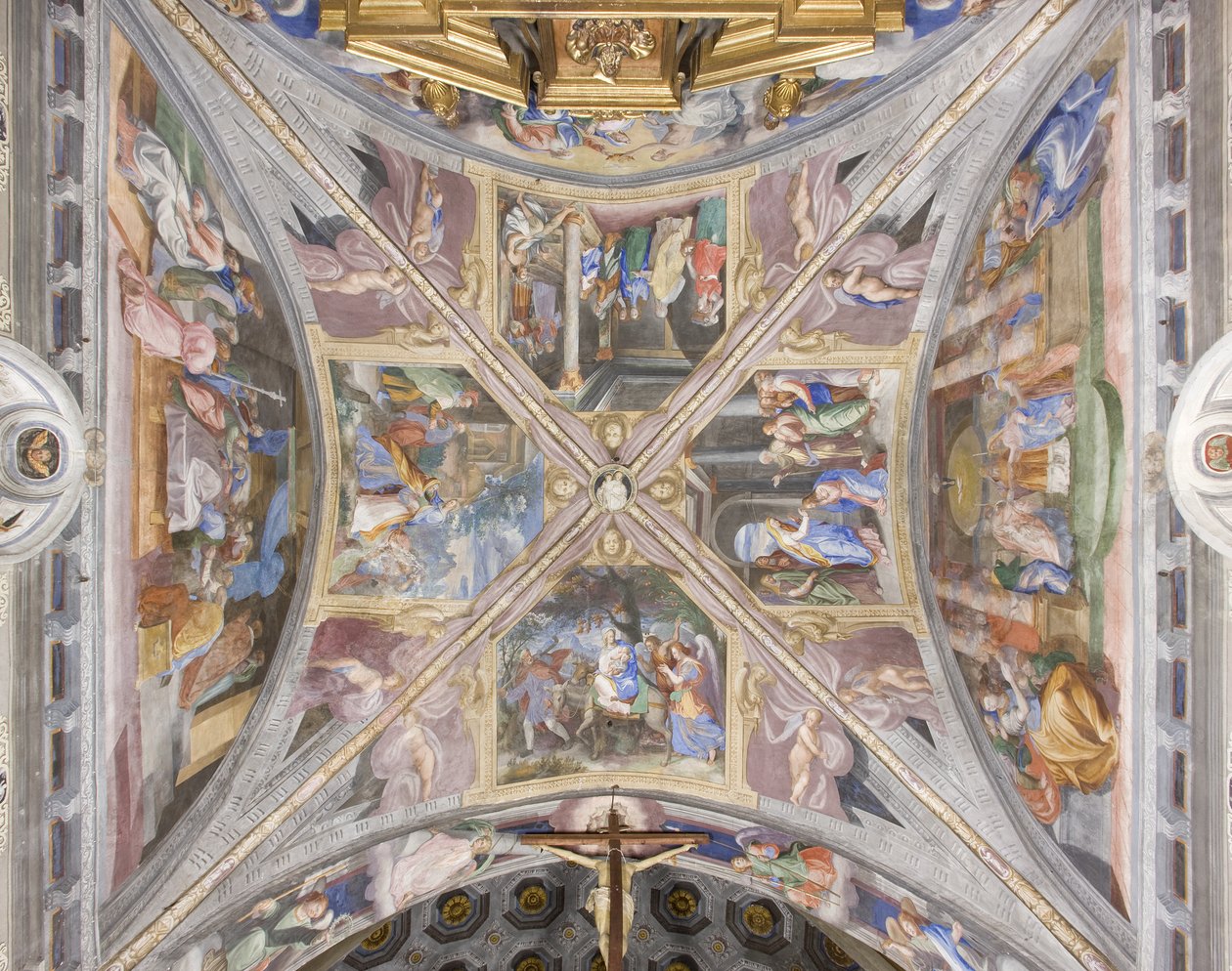 Kansliaholvi ja kohtauksia Neitsyt Marian elämästä (fresko) tekijältä Michelangelo Carminati