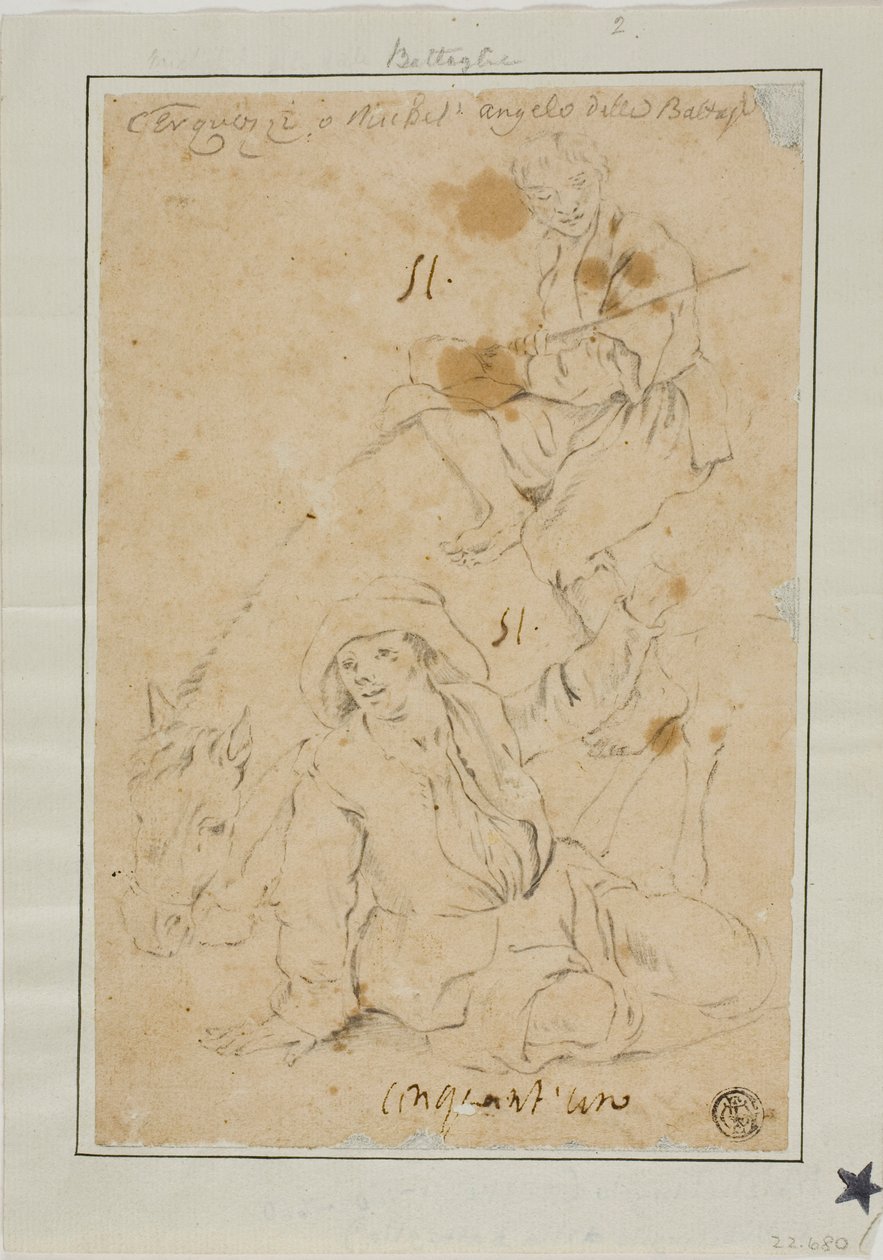 Kaksi talonpoikaa ja aasi tekijältä Michelangelo Cerquozzi