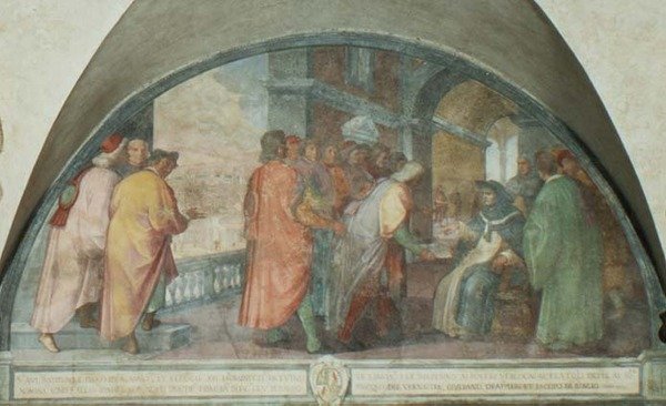 St. Antoninus perustaa Good Men Companyn San Martinoon, lunette (fresko) tekijältä Michelangelo Cinganelli