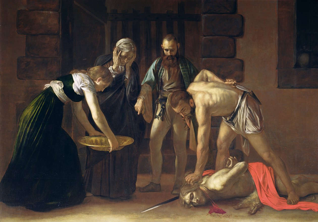 Pyhän Johannes Kastajan kannan mestaus, 1608 (yksityiskohta 127654) tekijältä Michelangelo Merisi Caravaggio