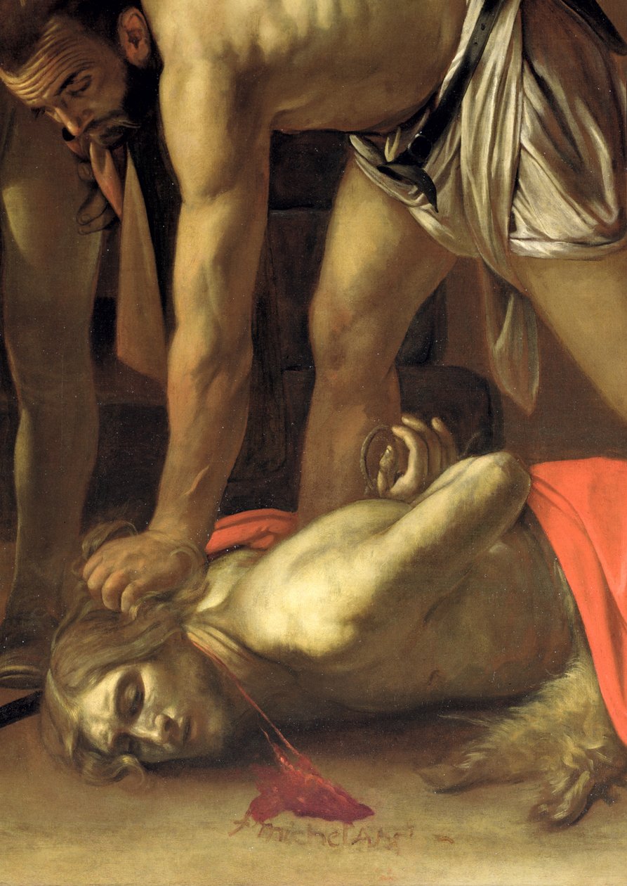 Johannes Kastajan mestaus, 1608 öljy kankaalle, yksityiskohta kuvasta 127654. tekijältä Michelangelo Merisi Caravaggio
