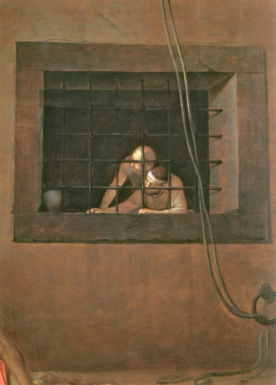 Johannes Kastajan mestaus, 1608 öljy kankaalle, yksityiskohta kuvasta 127654. tekijältä Michelangelo Merisi Caravaggio