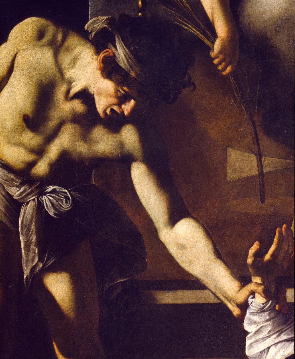 Pyhän Matteuksen marttyyrikuolema, yksityiskohta, 1599-1600 tekijältä Michelangelo Merisi Caravaggio