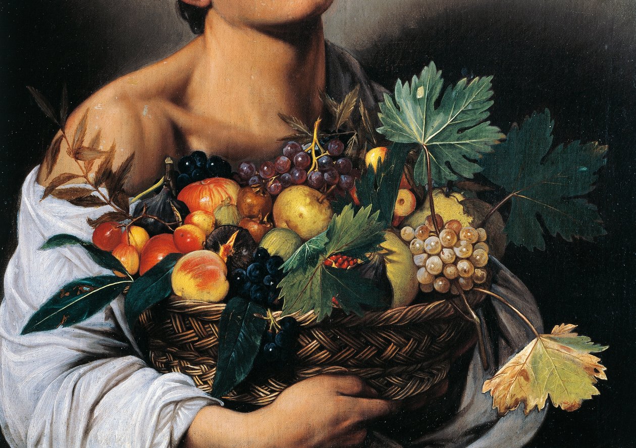 Poika hedelmäkorin kanssa, yksityiskohta tekijältä Michelangelo Merisi da Caravaggio