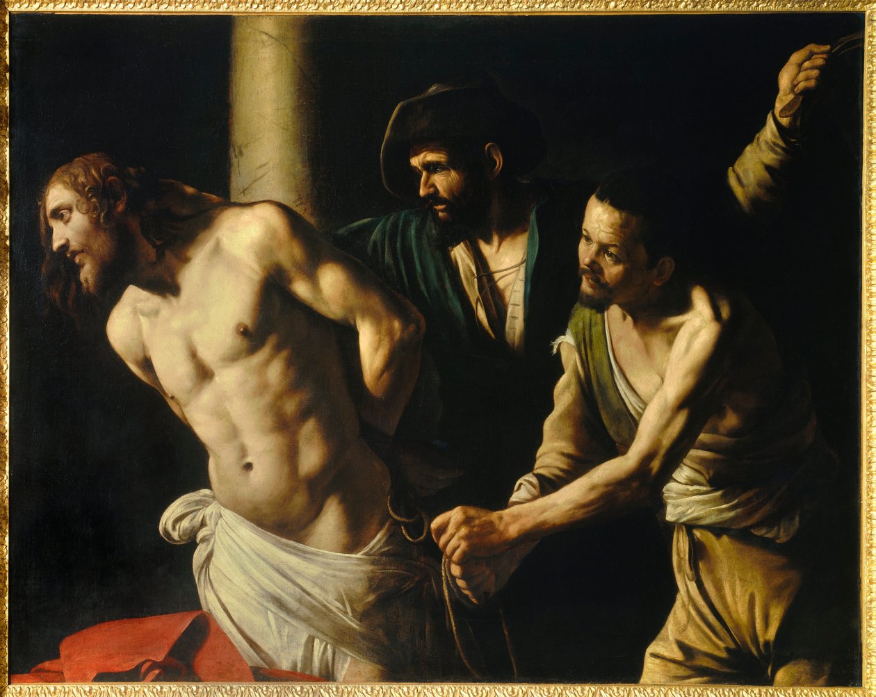 Kristuksen liputuksessa on sarake Michelangelo Merisin maalaus nimeltä The Caravaggio tai il Caravaggio (1571-1610) 1607 Sun. 1,34x1,75 m Rouen, Kuvataidemuseo tekijältä Michelangelo Merisi da Caravaggio