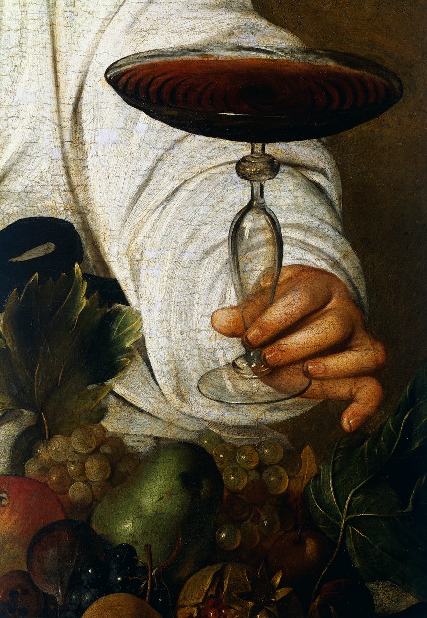 Lasillinen viiniä, yksityiskohta Bacchukselta tekijältä Michelangelo Merisi da Caravaggio