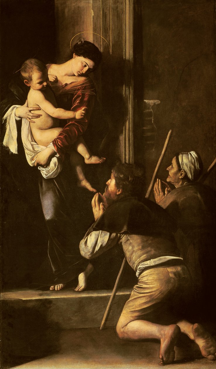 Pyhiinvaeltajien Madonna, n. 1603-05 (öljy kankaalle) tekijältä Michelangelo Merisi da Caravaggio