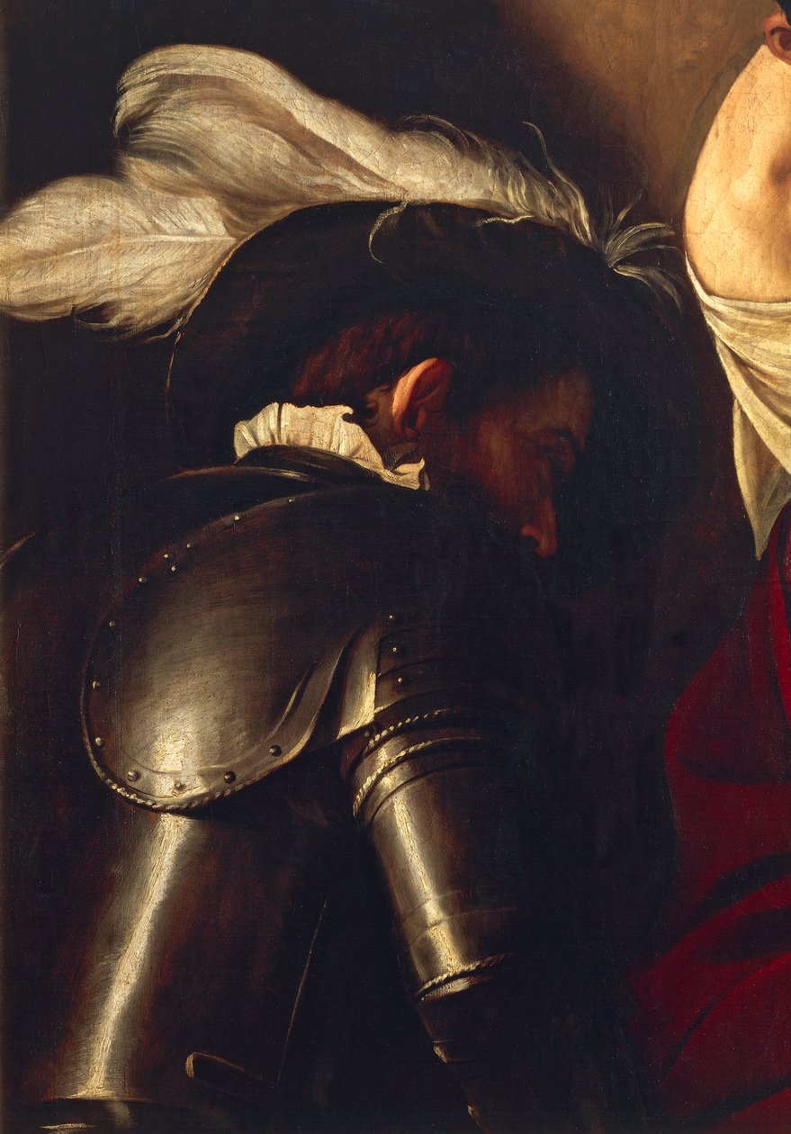 Man in panssari, The Crowning with Thorns, n. 1603 (öljy kankaalle) (yksityiskohta 507206) tekijältä Michelangelo Merisi da Caravaggio