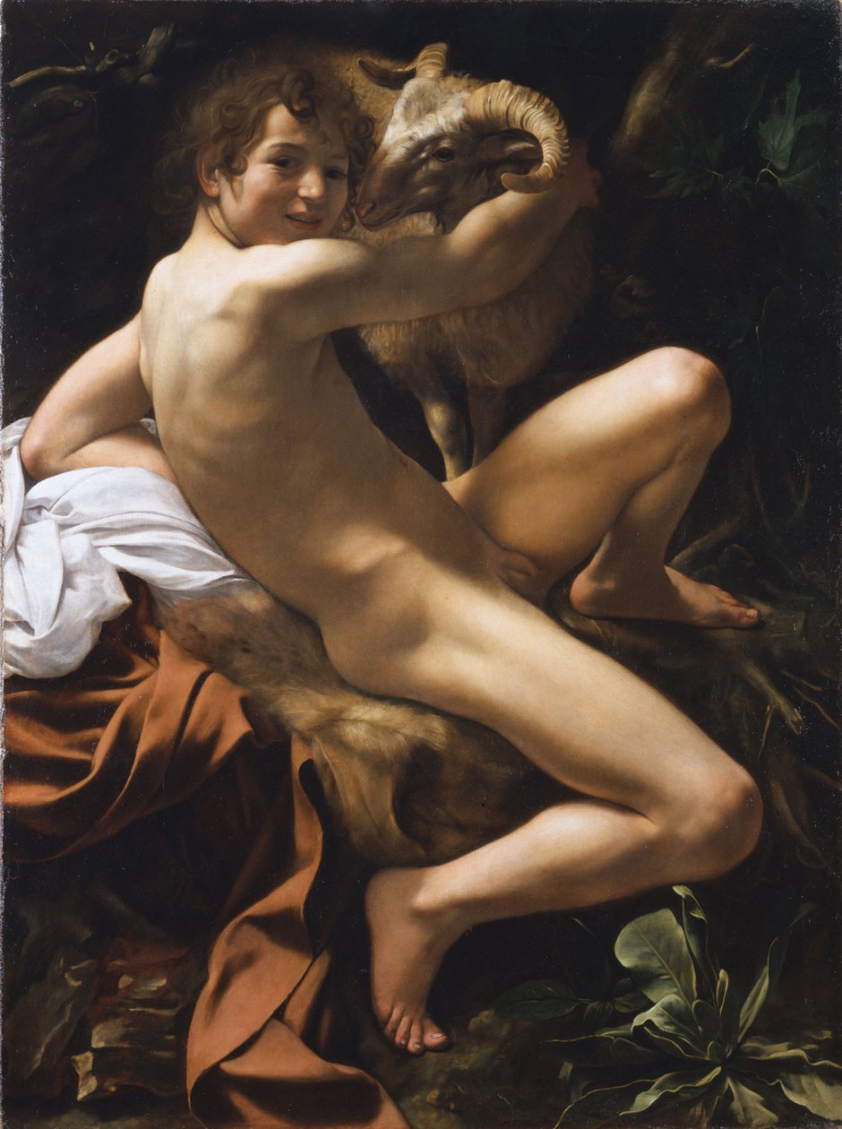 Pyhä Jean Baptiste. Michelangelo Merisin barokkimaalaus, joka tunnetaan nimellä Caravaggio (Le Caravage) tekijältä Michelangelo Merisi da Caravaggio