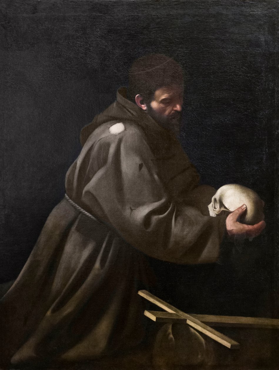 Pyhä Franciscus meditaatiossa tekijältä Michelangelo Merisi da Caravaggio