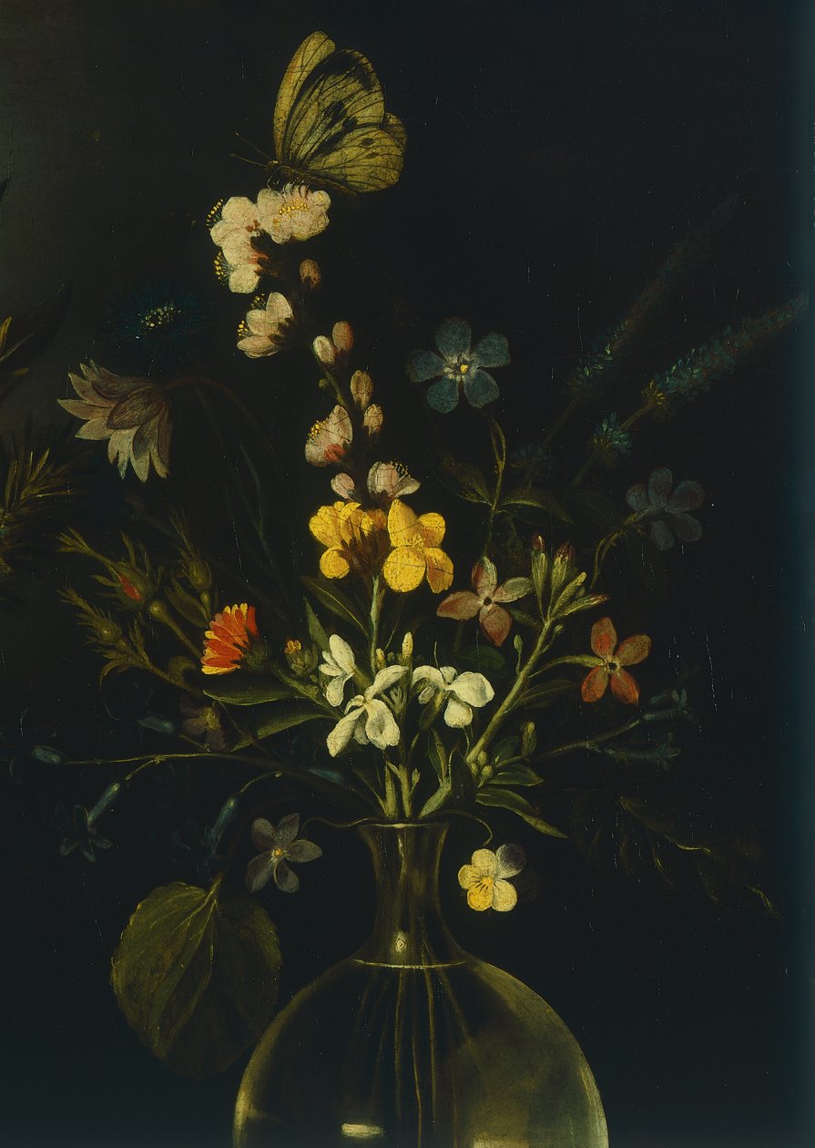 Asetelma kukilla ja hedelmillä, Master of the Hartford Still Life, n. 1600-1010 (öljy kankaalle) tekijältä Michelangelo Merisi da Caravaggio