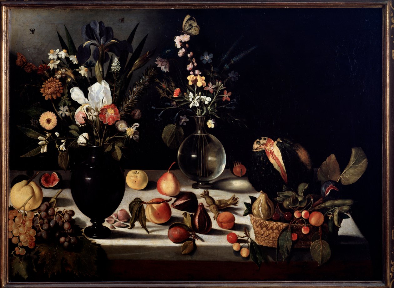 Asetelma kukilla ja hedelmillä Caravaggio dit le Caravaggio -maalaus tekijältä Michelangelo Merisi da Caravaggio