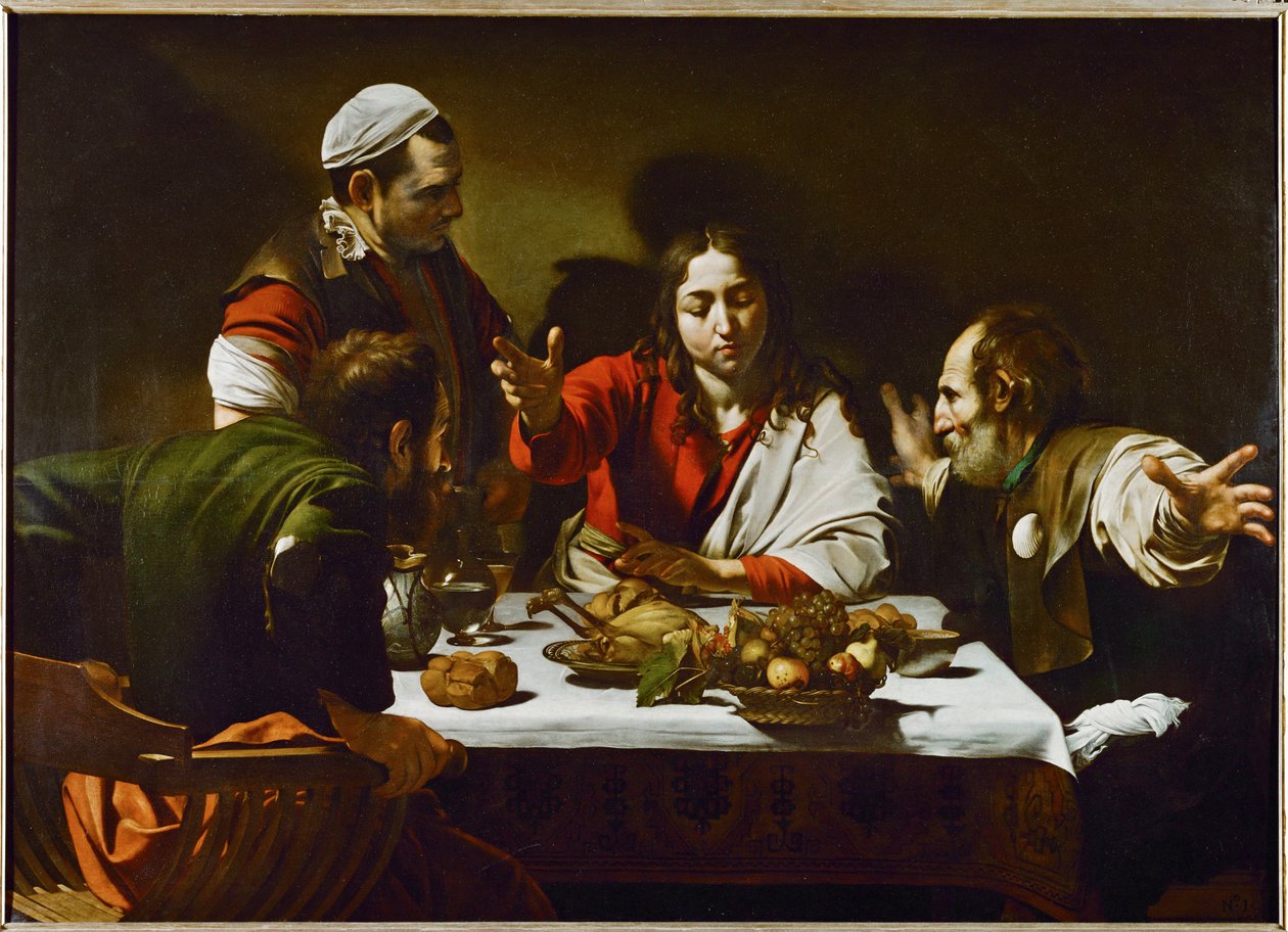 Ehtoollinen Emmauksessa ... (öljy kankaalle) tekijältä Michelangelo Merisi da Caravaggio