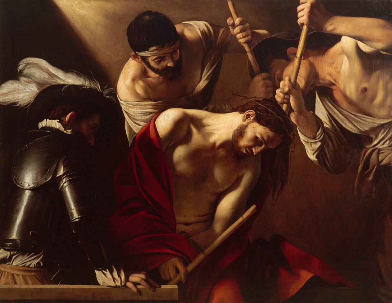 The Crowning with Thorns, n. 1603 (öljy kankaalle) tekijältä Michelangelo Merisi da Caravaggio